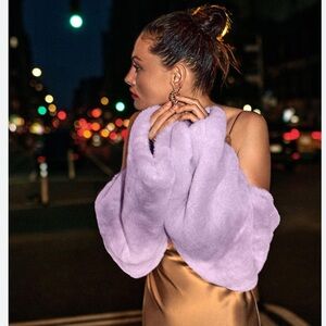 Anthropologie By Faux Fur Lavender Purple Long Sleeve Cropped Open Front Shrug